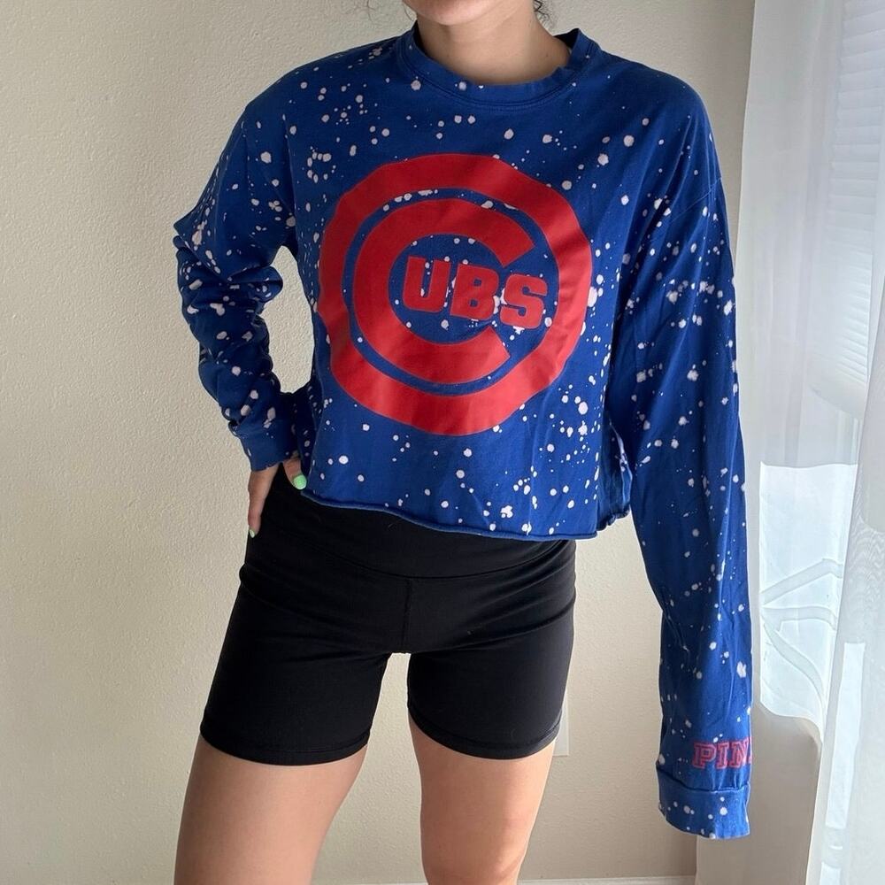 Chicago Cubs Victoria's Secret Pink crop Tye Dye Baseball tee summer sporty MLB